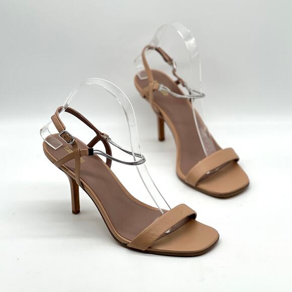 DIANE VON FURSTENBERG Frankie Heeled Sandal Womens 8 Tan leather Anklet Accent - Picture 1 of 11